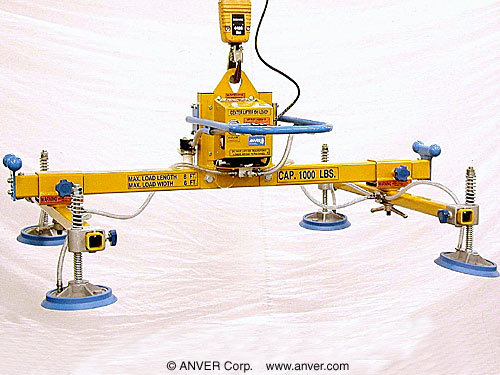 ANVER Four Pad Electric Powered Vacuum Lifter for Lifting Steel Plate 8 ft x 6 ft (2.4 m x 1.8 m) weighing up to 1000 lb (454 kg)